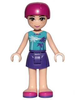 Friends Mia - Dark Purple Skirt, Medium Azure Top with Palm Trees, Helmet (frnd0207)