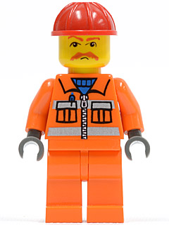 Orange Vest with Safety Stripes - Orange Legs, Red Construction Helmet, Brown Moustache, Dark Bluish Gray Hands (trn129a)