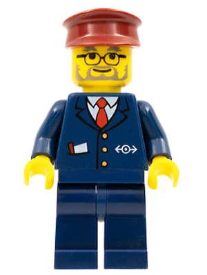 Train Conductor - Male, Dark Blue Suit with Train Logo, Dark Red Hat (trn123)