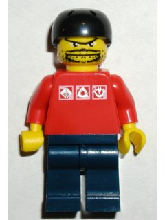 Skateboarder, Red Shirt with Silver Logos, Dark Blue Legs (gg001)