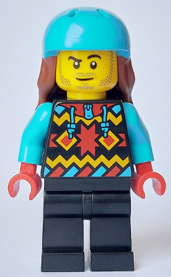 Snowboarder - Male, Geometric Jacket, Black Legs, Medium Azure Sports Helmet, Reddish Brown Long Hair (cty1633)