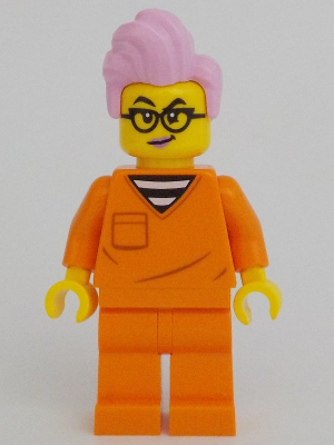 Police - City Jail Prisoner Female, Orange Prison Jumpsuit, Bright Pink Hair, Black Glasses (cty1702)