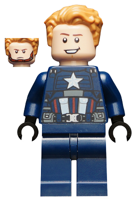 Captain America - Dark Blue Suit with Black and Dark Bluish Gray Belt, Black Hands, Hair (sh0625)