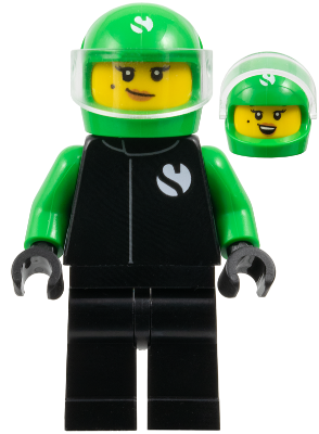Formula 1 Driver, Sauber - Female, Black and Bright Green Racing Suit, Bright Green Helmet, Trans-Clear Visor, Beauty Mark (cty1882)
