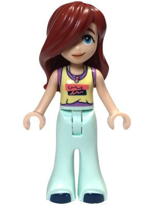 Friends Paisley - Bright Light Yellow and Medium Lavender Tank Top, Light Aqua Trousers Bell-Bottoms, Dark Blue Shoes (frnd0678)