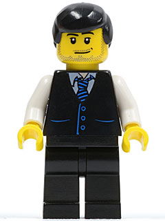 Black Vest with Blue Striped Tie, Black Legs, White Arms, Black Male Hair (Bus Driver) (cty0186)