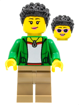 Stuntz Spectator - Female, Green Jacket, Dark Tan Legs, Black Coiled Hair (cty1321)