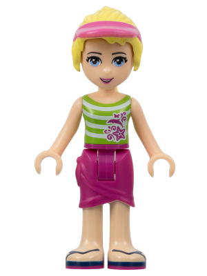 Friends Stephanie - Magenta Wrap Skirt, Green Top with White Stripes, Hair with Visor (frnd0058)