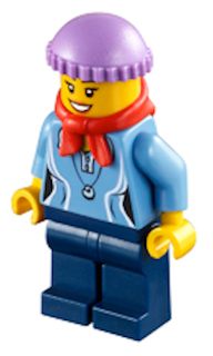 Medium Blue Female Shirt with Two Buttons and Shell Pendant, Dark Blue Legs, Red Bandana, Medium Lavender Knit Cap (hol029)