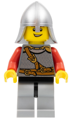 Kingdoms - Lion Knight Scale Mail with Chest Strap and Belt, Helmet with Neck Protector, Open Grin (cas460)