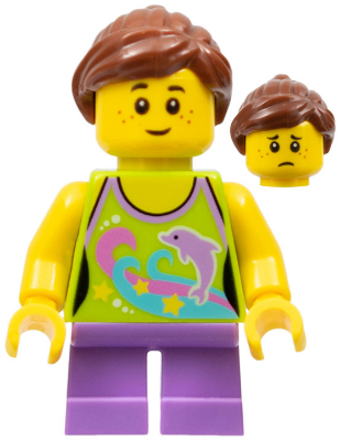 Girl, Dolphin Top, Short Medium Lavender Legs, Reddish Brown Ponytail and Swept Sideways Fringe (twn241)