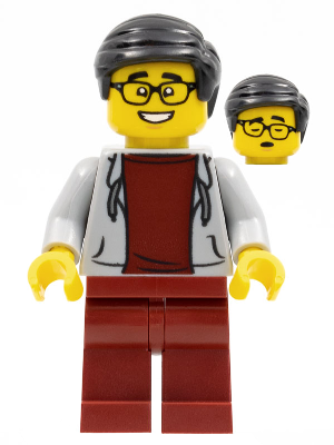 Man, Black Hair, Glasses, Light Bluish Gray Hoodie, Dark Red Shirt and Legs (hol274)
