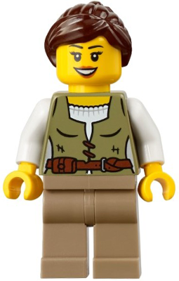 Riverside Scholars - Female, Olive Green Vest, Dark Tan Legs, Dark Brown Ponytail (bdp191)