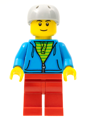 City Bus Passenger - Dark Azure Hoodie with Green Striped Shirt, Red Legs, Light Bluish Gray Sports Helmet (cty0785)