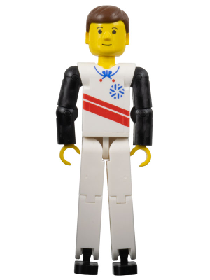 Technic Figure White Legs, White Top with Red Stripes Pattern, Black Arms (Skier) (tech039)