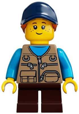 Child - Girl, Dark Tan Vest over Dark Azure Shirt, Dark Brown Short Legs, Dark Blue Cap with Dark Orange Ponytail, Freckles (idea054)