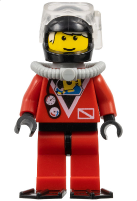 Divers - Red Diver 2, Red Legs with Black Hips, Black Helmet, White Bangs, Black Flippers (div018a)