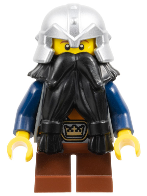 Fantasy Era - Dwarf, Black Beard, Metallic Silver Helmet with Studded Bands, Dark Blue Arms (cas354)