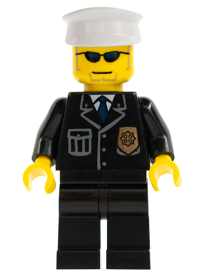Police - City Suit with Blue Tie and Badge, Black Legs, Sunglasses, White Hat (cty0094)
