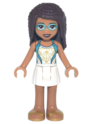 Friends Andrea - White Skirt, Dark Turquoise and White Swimsuit, Swim Goggles (frnd0480)