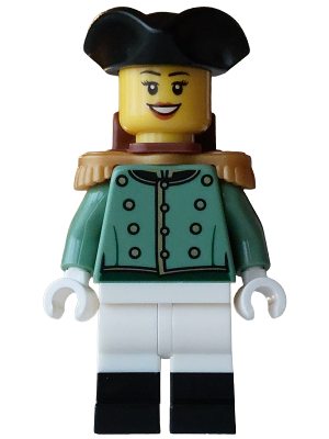 Imperial Soldier - Female, Sand Green Jacket Formal, White Legs with Black Boots, Reddish Brown Backpack, Black Tricorne Hat (bdp262)
