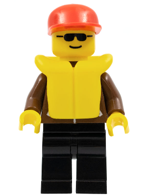 Jacket Brown - Black Legs, Red Cap, Black Sunglasses, Life Jacket (jbr013)