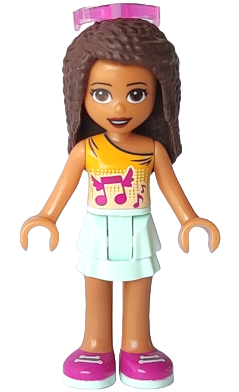 Friends Andrea - Light Aqua Layered Skirt, Bright Light Orange Top with Winged Music Notes, Sunglasses (frnd0282)