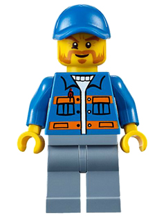 Blue Jacket with Pockets and Orange Stripes, Sand Blue Legs, Blue Short Bill Cap, Beard (cty0610)