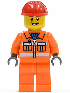 Construction Worker - Orange Zipper, Safety Stripes, Orange Arms, Orange Legs, Red Construction Helmet, Open Grin (cty0368)