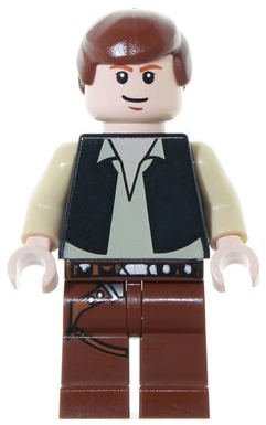 Han Solo - Black Vest over Tan Shirt, Reddish Brown Legs with Belts, Eyes with Glints (sw0179a)