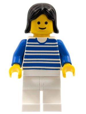 Horizontal Lines Blue - Blue Arms - White Legs, Black Female Hair (hor009)