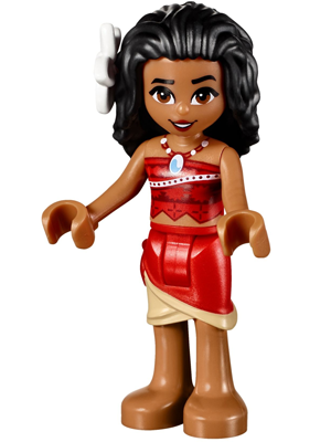 Moana (Medium Nougat) - Mini Doll, Dark Red and Red Strapless Top, Red and Tan Layered Skirt, Black Hair, White Flower (moa001)