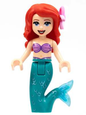Ariel, Mermaid (Light Nougat) - Medium Lavender Shell Bra Top, Dark Turquoise Tail, Medium Blue Eyes, Bright Pink Flower (dp151)