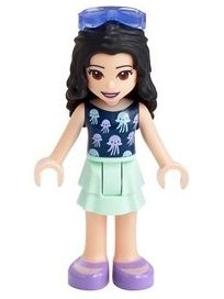 Friends Emma - Light Aqua Layered Skirt, Dark Blue Top with Jellyfish, Trans-Purple Sunglasses (frnd0387)