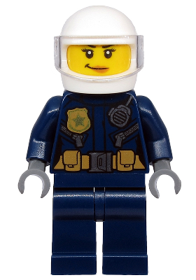 Police - ATV Driver Female, Leather Jacket with Gold Badge and Utility Belt, White Helmet, Trans-Clear Visor, Nougat Lips Smirk (cty1132)