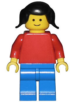 Plain Red Torso with Red Arms, Blue Legs, Black Pigtails Hair (pln058)