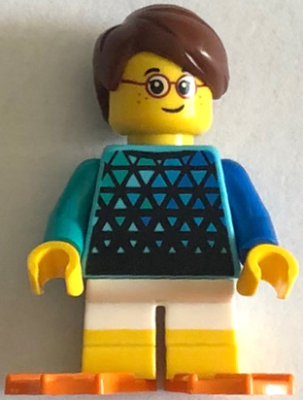Child - Boy, Medium Azure Top with Triangles, White Short Legs with Yellow Feet, Reddish Brown Hair, Orange Flippers (twn501)