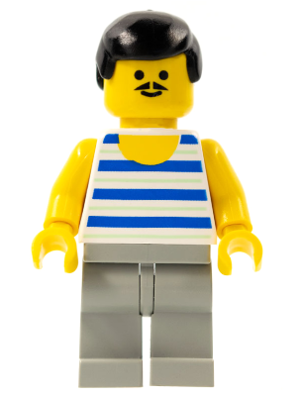 Horizontal Blue and Light Green Stripes, Light Gray Legs, Black Male Hair (fre004)