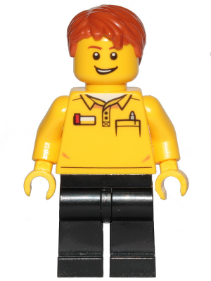 LEGO Store Employee, Black Legs, Dark Orange Tousled Hair, Lopsided Grin (cty1239)