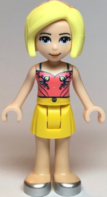 Friends Roxy - Coral Halter Top with Bright Light Green Leaves, Yellow Skirt, Silver Shoes (frnd0422)