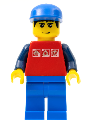 Red Shirt with 3 Silver Logos, Dark Blue Arms, Blue Legs, Blue Cap (twn084)