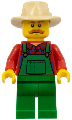 Farmer - Green Overalls over Red Plaid Shirt, Green Legs, Tan Fedora, Moustache (hol100)