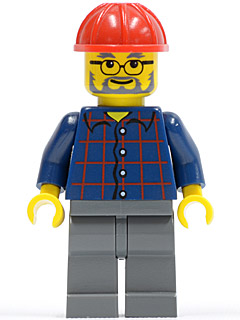 Plaid Button Shirt, Dark Bluish Gray Legs, Red Construction Helmet, Glasses, Gray Beard (cty0126)