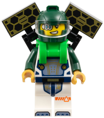 Astronaut - Male, White Spacesuit with Dark Green Arms, Dark Green Helmet, Trans-Clear Visor, Bright Green Harness with Solar Panels (cty1696)