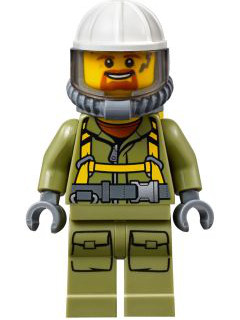 Volcano Explorer - Male Worker, Suit with Harness, Construction Helmet, Breathing Neck Gear with Yellow Air Tanks, Trans-Brown Visor, Goatee (cty0685)