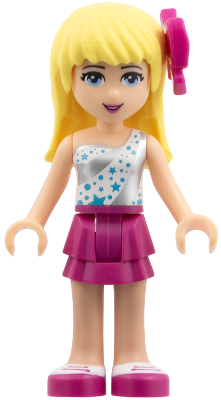 Friends Stephanie - Magenta Layered Skirt, White One Shoulder Top with Stars, Bow (frnd0125)