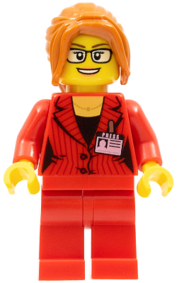 Ludo Red - Female, Red Suit Jacket with Press Pass, Red Legs, Dark Orange Ponytail, Glasses (twn354)