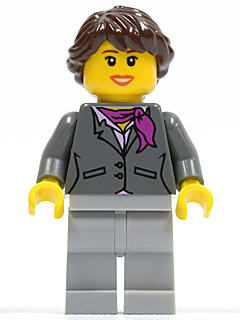 Dark Bluish Gray Jacket with Magenta Scarf, Light Bluish Gray Legs, Dark Brown Hair Ponytail Long French Braided, Brown Eyebrows (cty0220)
