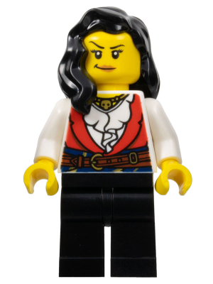 Pirate - Female, Black Legs, Red Vest over White Shirt, Black Hair (pi189)