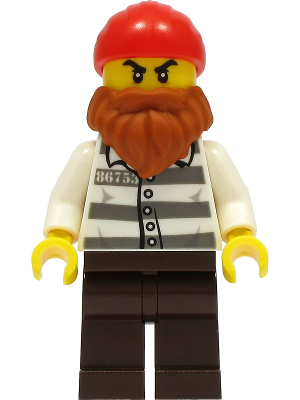 Police - Jail Prisoner 86753 Prison Stripes, Dark Brown Legs, Red Head Wrap, Dark Orange Beard (cty1310)